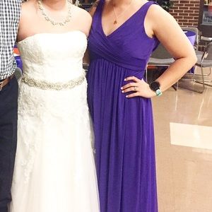 David’s Bridal purple long bridesmaid dress.